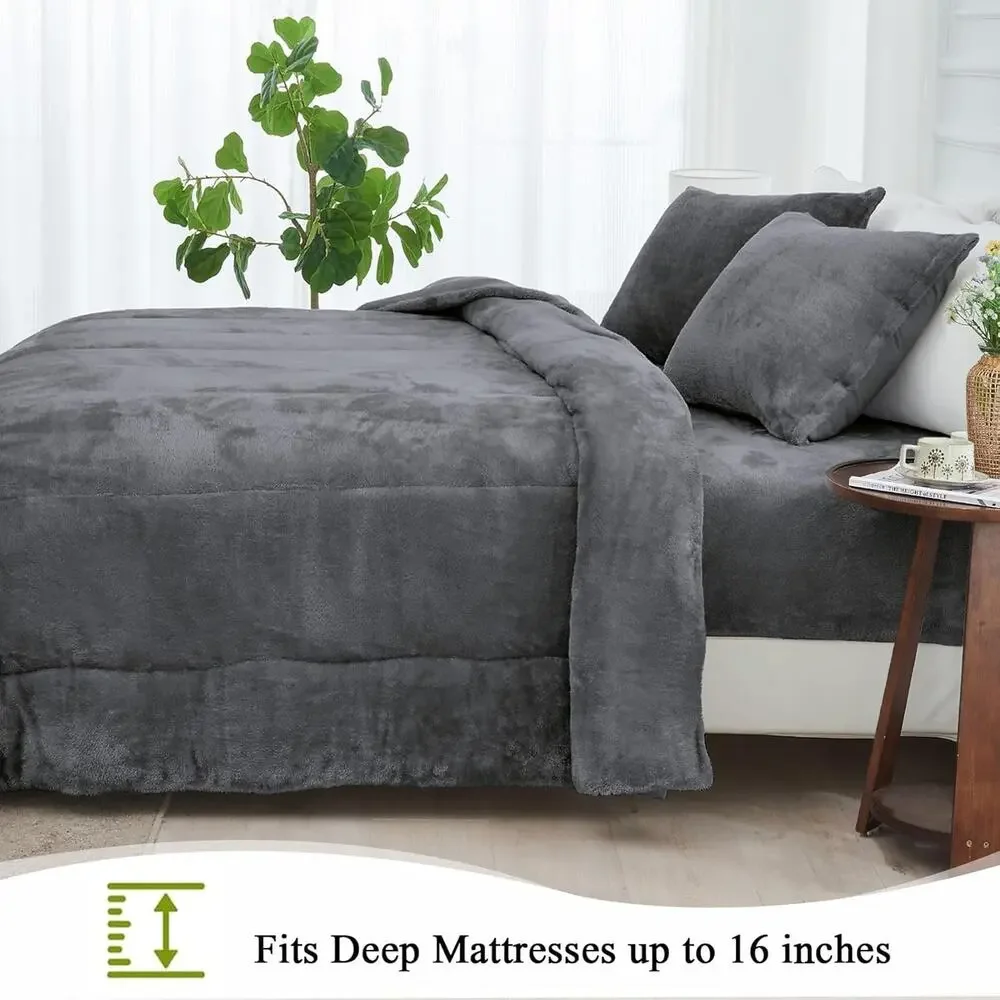 Faux Fur Comforter Set with Fitted Sheet - Luxury Ultra Soft Fluffy Fuzzy Queen - Picture 2 of 6